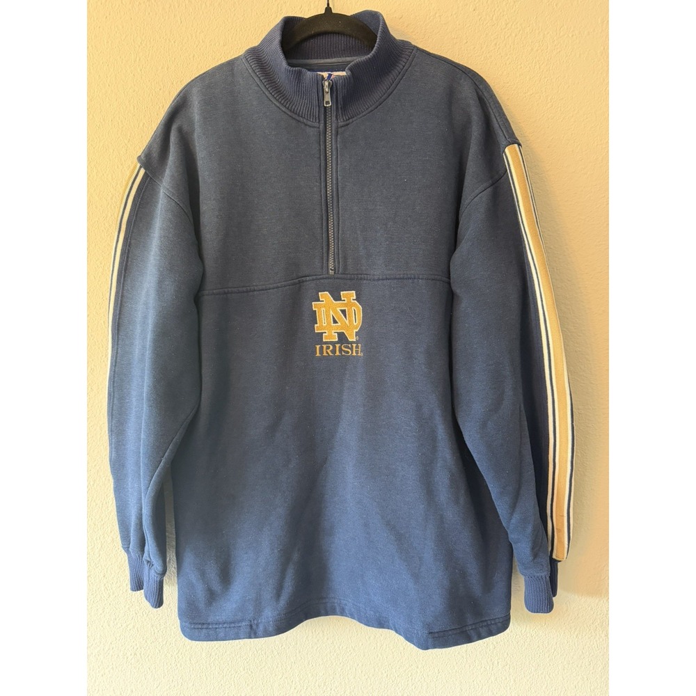 VTG Logo Athletic Notre Dame Irish 1/4 Zip Pullover Sweatshirt Mens Large